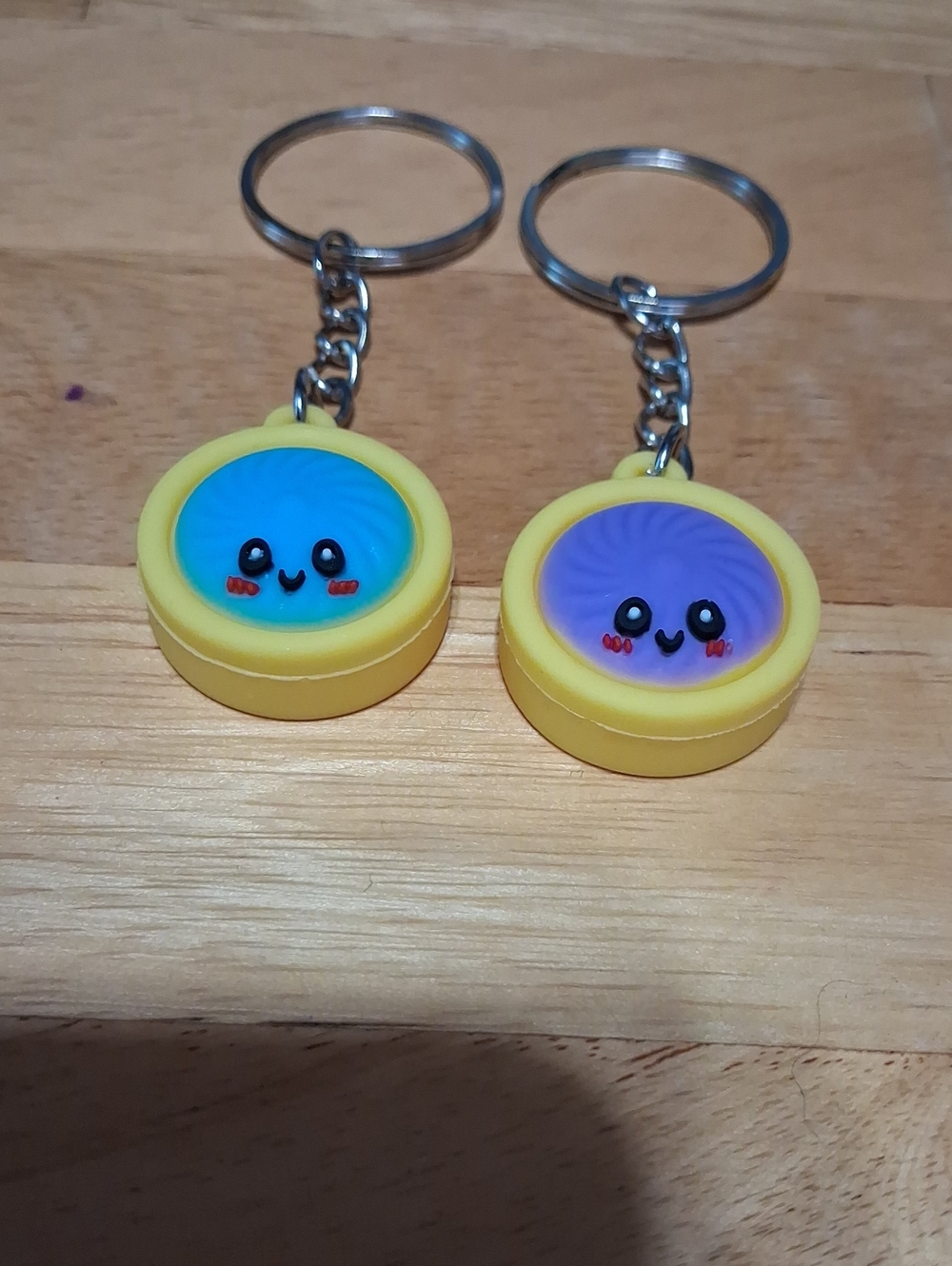 Cute Kawaii Dumpling Smiley Keychain Set - Blue & Purple Faces